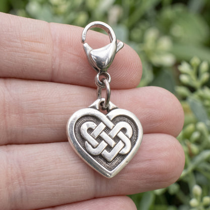 Silver Celtic Knot Heart Clip-on Charm, Elegant Bag, Journal, Jewelry Accessory