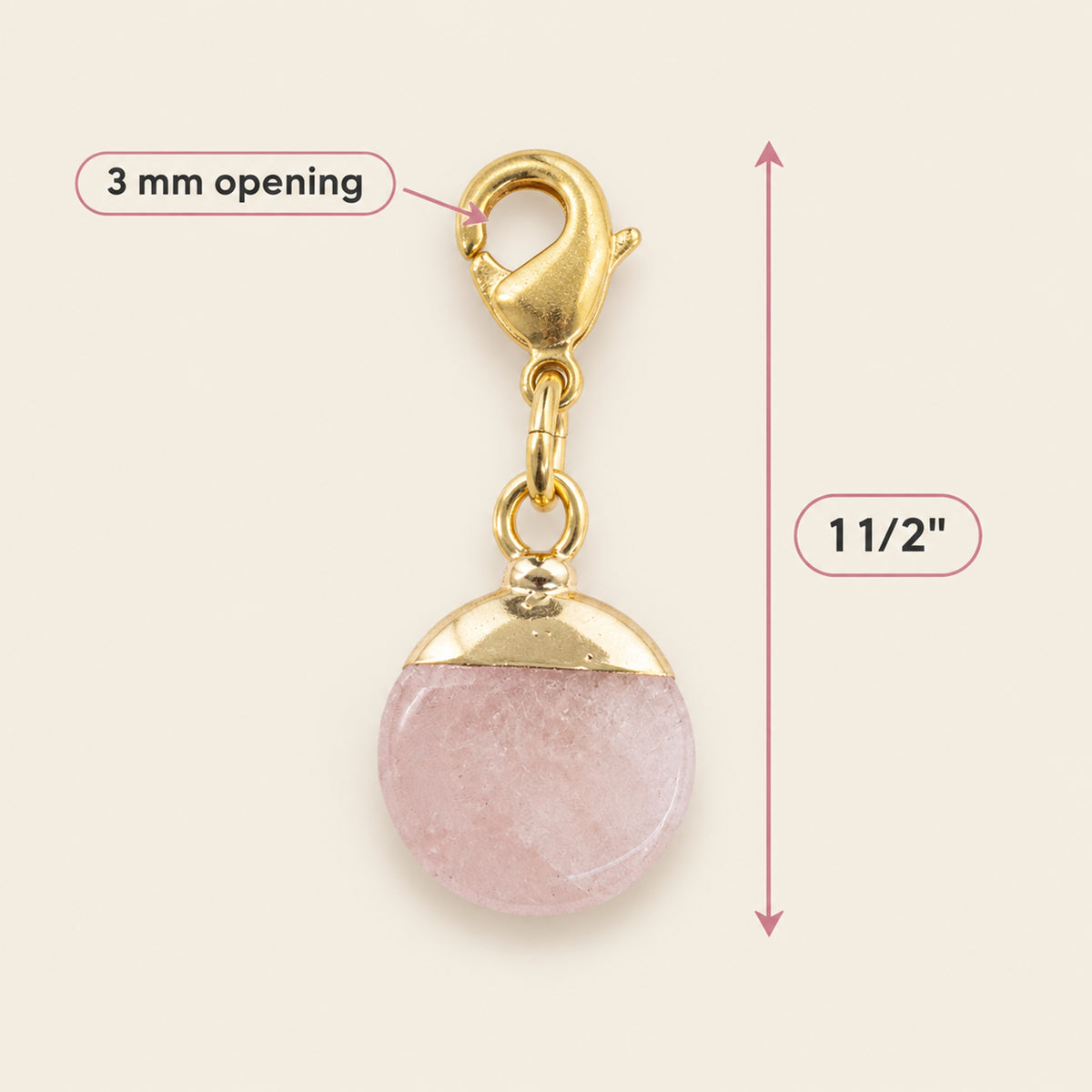 Rose Quartz Clip-On Charm, Pink Gemstone Bag Charm, Gold Lobster Clasp Accessory