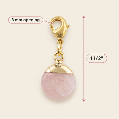 Rose Quartz Clip-On Charm, Pink Gemstone Bag Charm, Gold Lobster Clasp Accessory