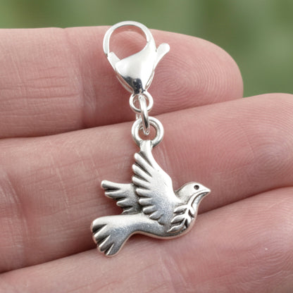 Silver Peace Dove Clip-On Charm, Zipper Pull, Purse Journal Bag Accessory, Christmas Gift, Meaningful Symbol, Stocking Stuffer