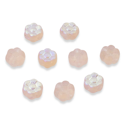 50 Peachy Pink AB Daisy Flower Beads - 6mm Czech Glass Beads - Iridescent Matte Finish