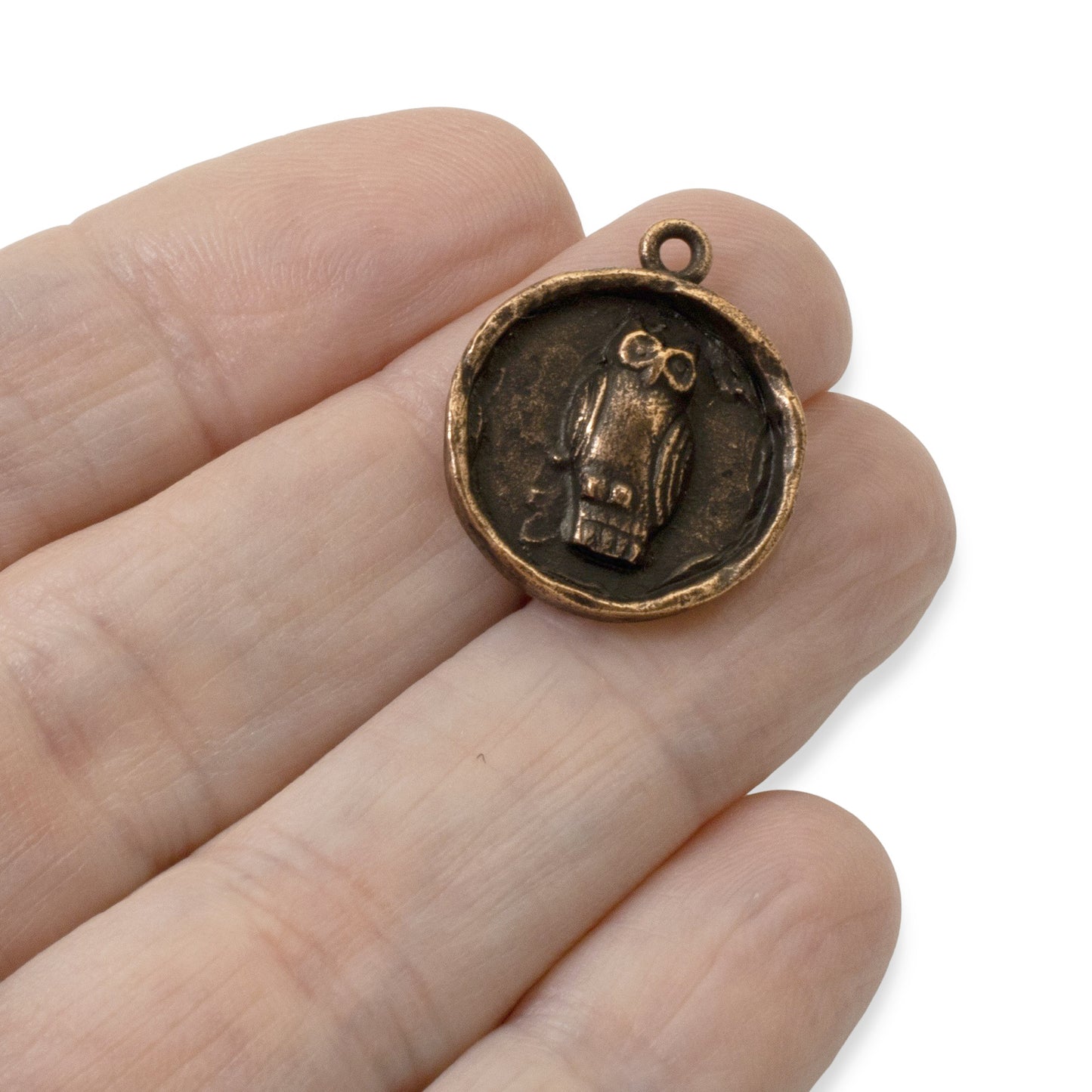 Copper Owl Pendants, 2-Pack Rustic Fall Jewelry Charm, Earthy Medallion USA Made