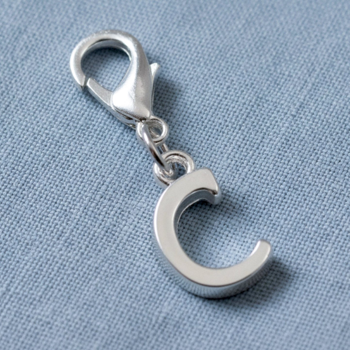 Silver Letter C Charm, Initial Alphabet Clip-On, Personalized Jewelry, Custom Initial Charm
