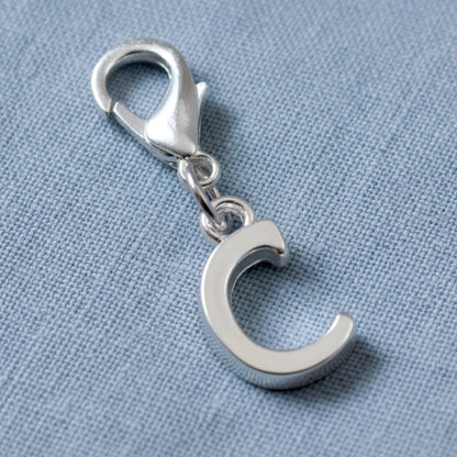 Silver Letter C Charm, Initial Alphabet Clip-On, Personalized Jewelry, Custom Initial Charm