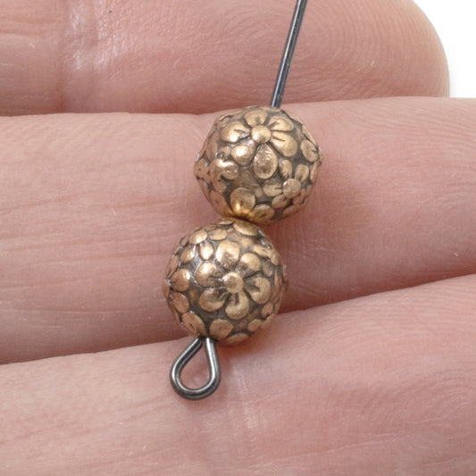 Copper Floral Beads 4-Pack, Nature Flower Design 8mm, Wedding Bridal Jewelry