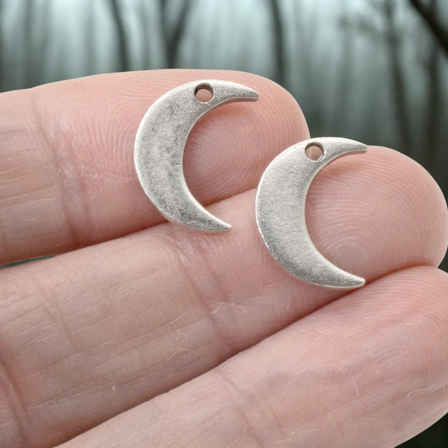 Celestial Moon Charms Silver, 2Pc Crescent Metal Stamping Flat Tags, DIY Jewelry