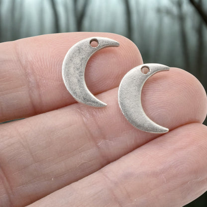 Celestial Moon Charms Silver, 2Pc Crescent Metal Stamping Flat Tags, DIY Jewelry
