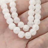 White 8mm Round Glass Crackle Beads, 15" Strand for Jewelry Making