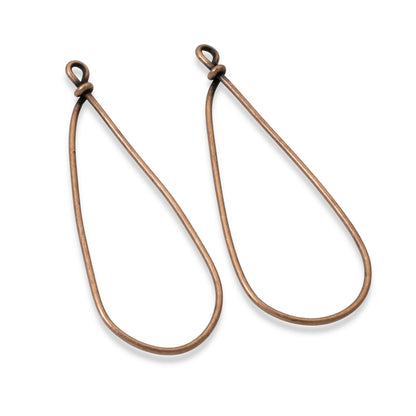 Large Copper Drop Frames, 2-Pack Teardrop Earring Findings, Wire Base for DIY Jewelry
