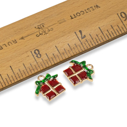 10 Christmas Present Charms -Enamel Charms for Holiday Jewelry, Crafts & Decorations