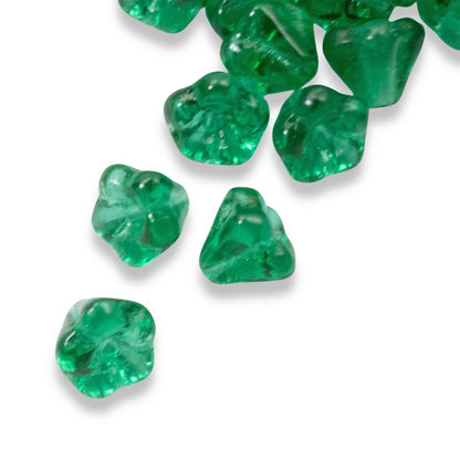 100pcs Teal Green Czech Glass Mini Bell Flower Beads, 4x6mm Spring Garden Beads