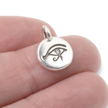 2 Silver Egyptian Eye of Horus Charms - Large Hole for 2mm Cord - Opposed Loop