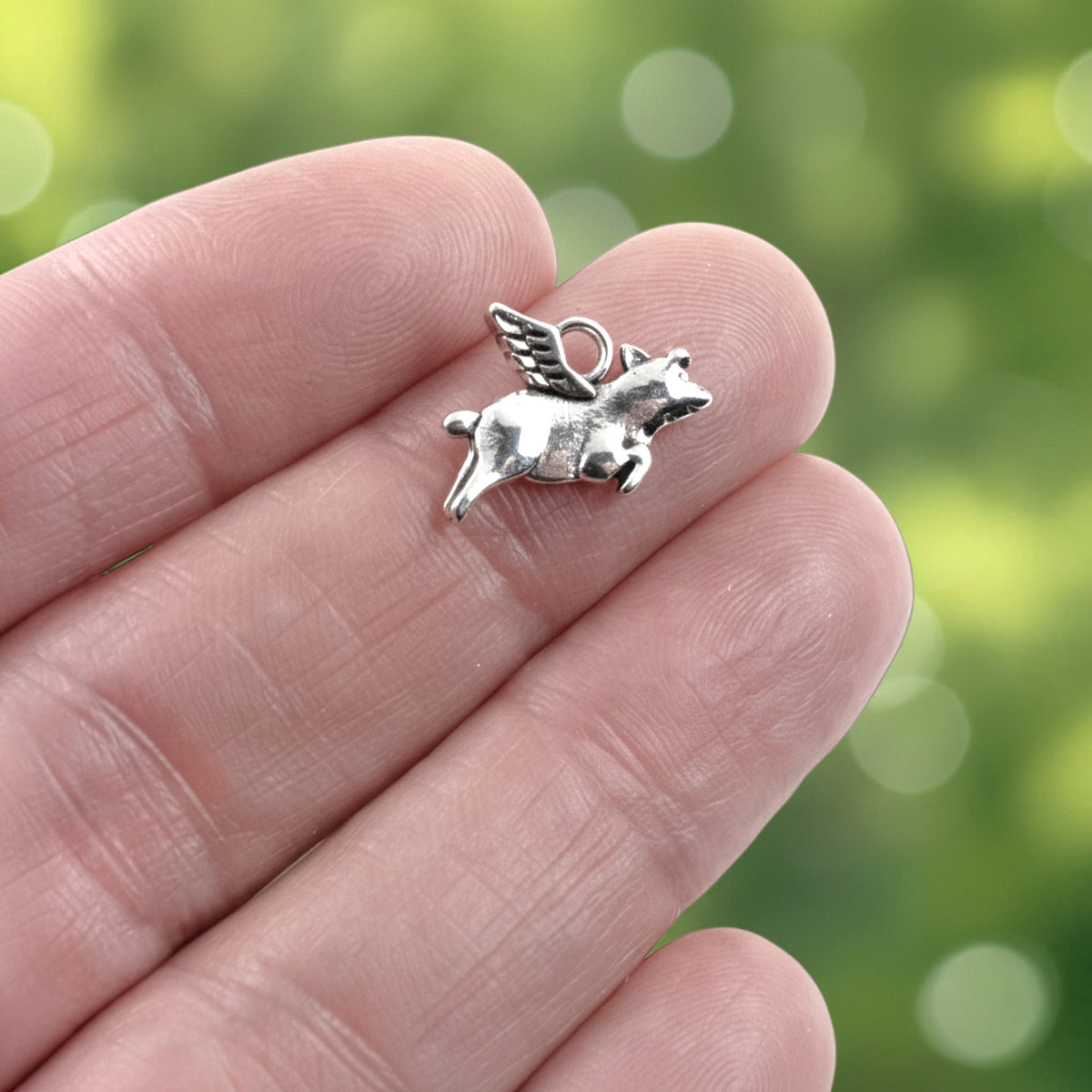 Silver Flying Pig Charms 20Pcs, Whimsical Novelty Metal Pendants