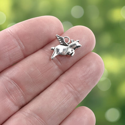 Silver Flying Pig Charms 20Pcs, Whimsical Novelty Metal Pendants