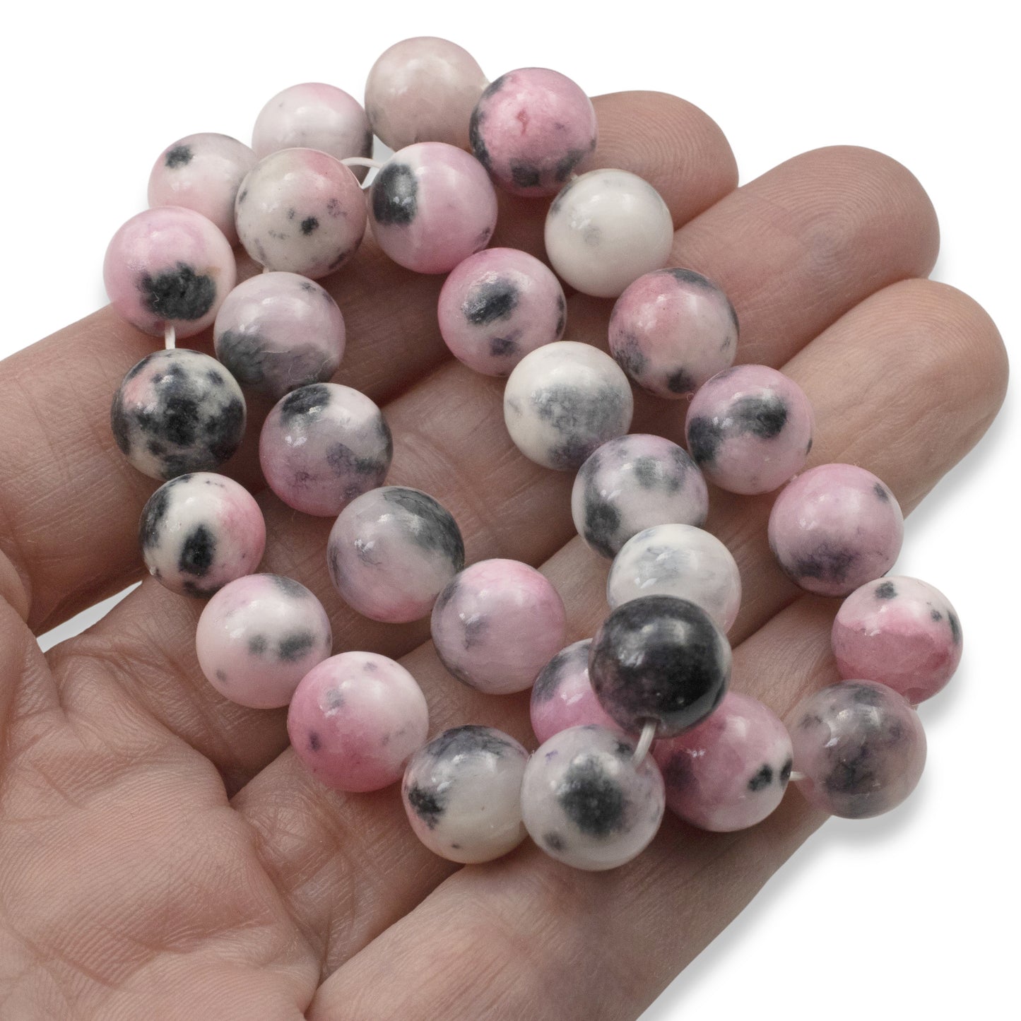 10mm Pink Gray Elegant Jade Beads 30-Pack Loose Beads Jewelry Making Crafts