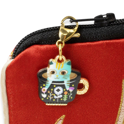 Kitty in a Teacup Clip-On Charm - Whimsical Cat Accessory - Handbag Bling