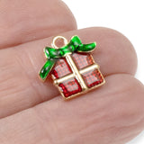 10 Christmas Present Charms -Enamel Charms for Holiday Jewelry, Crafts & Decorations