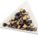 50 Frosted Jet Black Capri Square Tile Beads, 6mm 2-Hole Czech Glass Bead Set