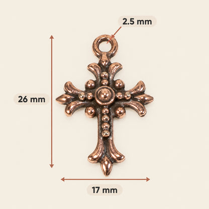 Fleur Cross Charms: Antique Copper Faith Necklace Rosary Pendant 2-Pack