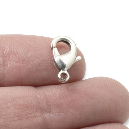 Antique Silver Lobster Claw Clasps: 8x15mm Vintage Style Jewelry Findings 5-Pack, Nunn Design