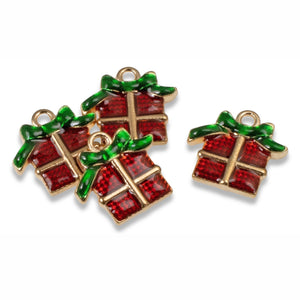 10 Christmas Present Charms -Enamel Charms for Holiday Jewelry, Crafts & Decorations