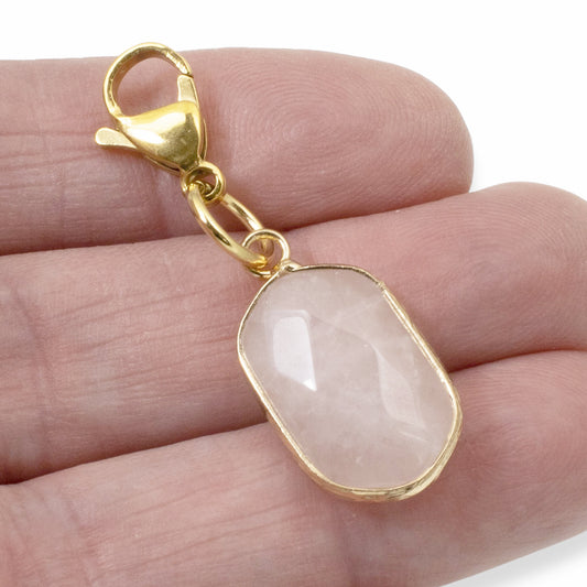 Elegant Rose Quartz Clip-on Charm - Faceted Pink Gemstone - Handbag Accessory