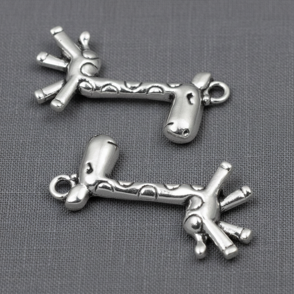 Prancing Giraffe Charms Silver Metal Zoo Animal Pendants 12-Pack