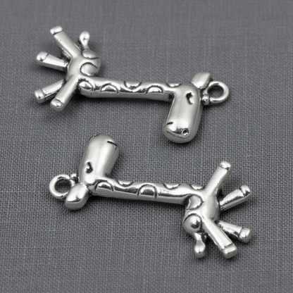 Prancing Giraffe Charms Silver Metal Zoo Animal Pendants 12-Pack