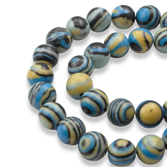 Striped Malachite Beads: 8mm Round Turquoise Blue Striped Composite Stone Strand
