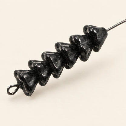 Jet Black Bell Flower Beads: Czech Glass 6x8mm 50-Pack for Jewelry Making