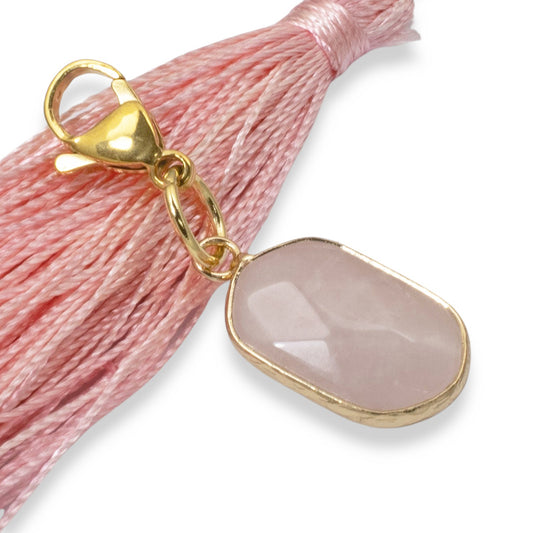 Elegant Rose Quartz Clip-on Charm - Faceted Pink Gemstone - Handbag Accessory