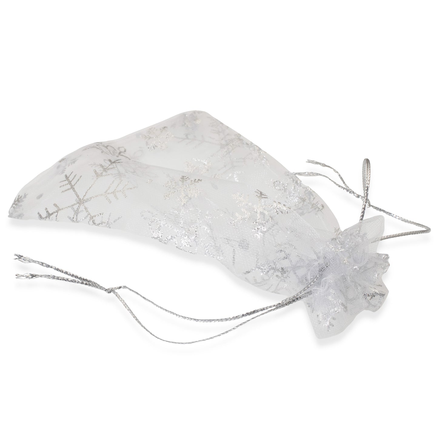 10 White Snowflake Christmas Bags, Organza Holiday Gift Treat Bag