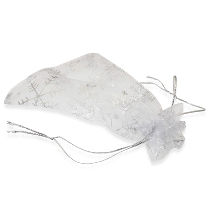 10 White Snowflake Christmas Bags, Organza Holiday Gift Treat Bag