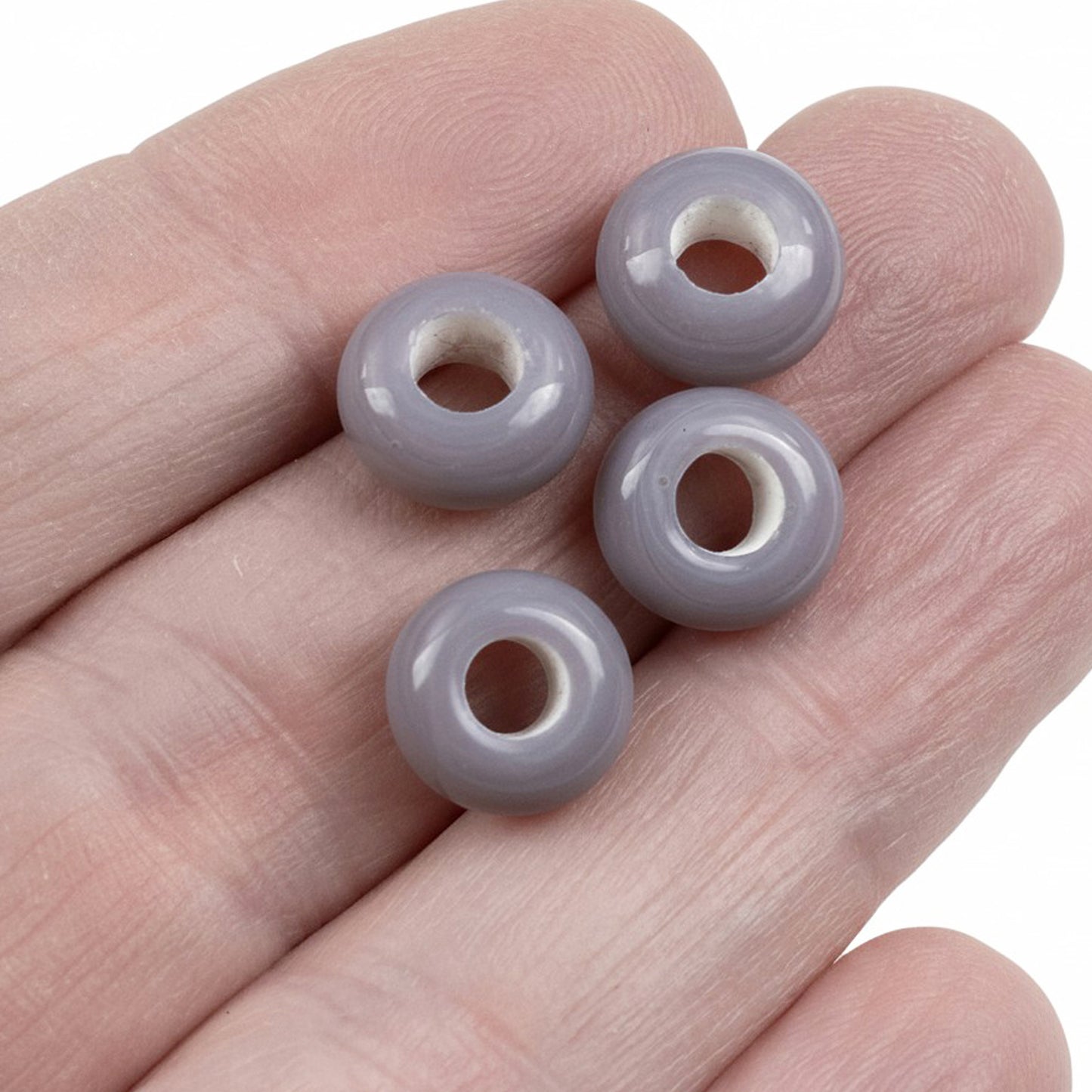 Gray Lilac Rondelle Lampwork Beads: Indonesian Glass Large Hole 10mm Euro Style 10 Pack
