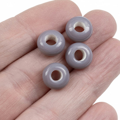 Gray Lilac Rondelle Lampwork Beads: Indonesian Glass Large Hole 10mm Euro Style 10 Pack