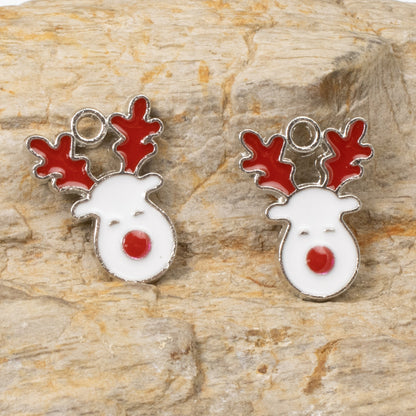 10 Cute Reindeer Face Charms, Festive Enamel Craft Supplies for Holiday Crafting