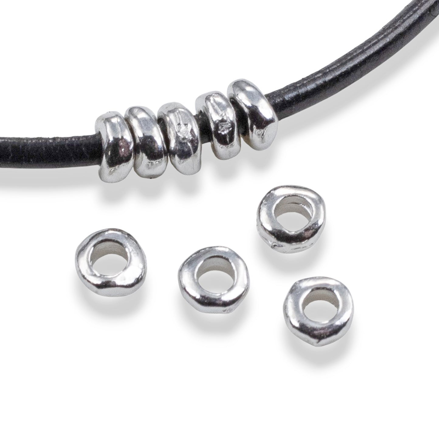 White Bronze 5mm Nugget Spacer Beads: 2mm Hole for Leather Crafting 20-Pack