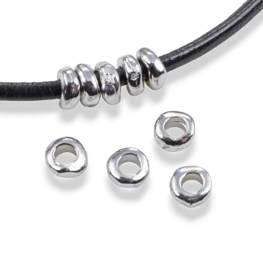 White Bronze 5mm Nugget Spacer Beads: 2mm Hole for Leather Crafting 20-Pack