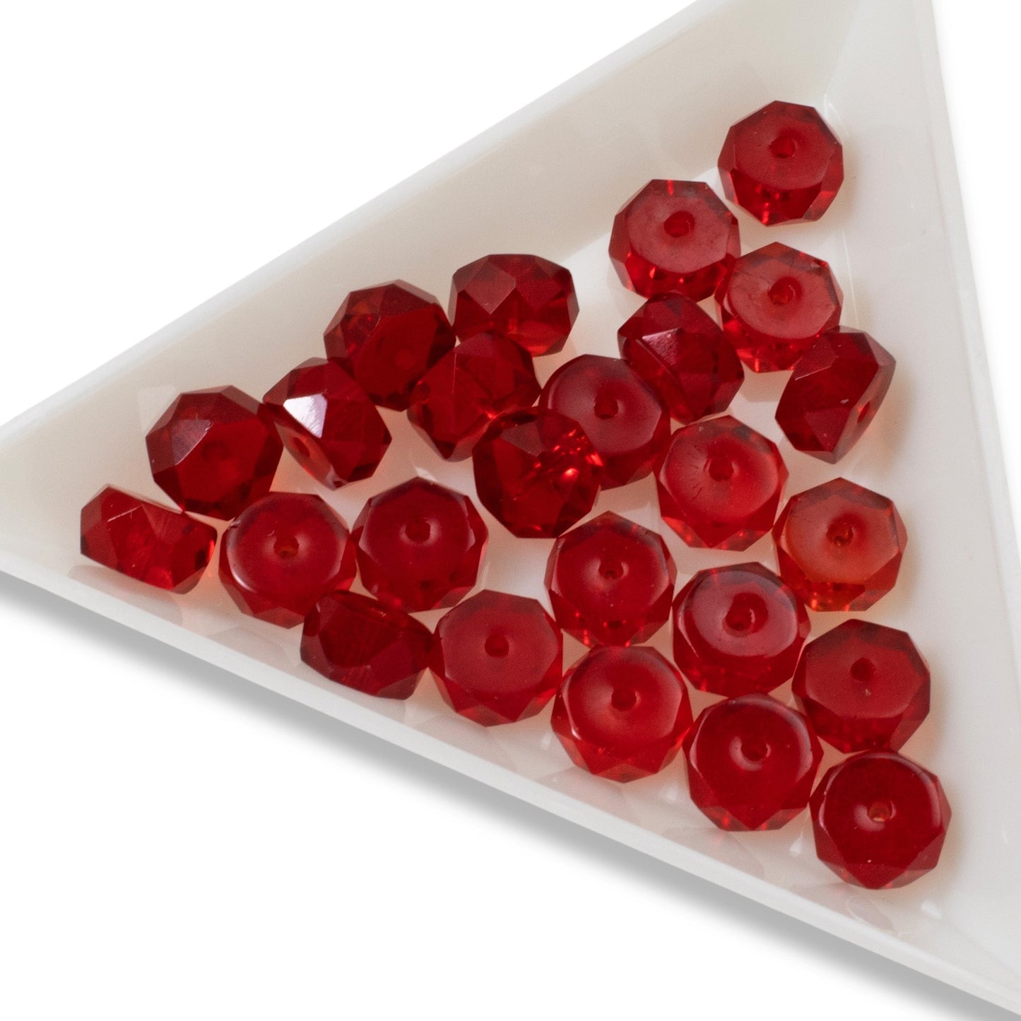 50 Firepolished Rondelle Beads - Transparent Red - 8mm Faceted Czech Spacers