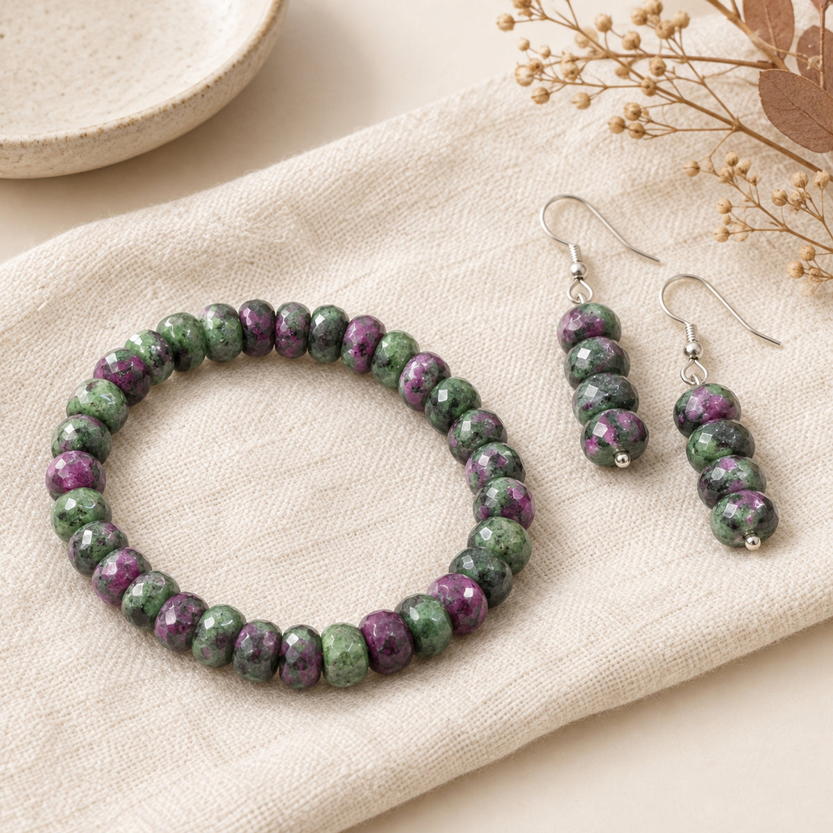 Ruby Zoisite Beads, Faceted Rondelle 5mm x 7.5mm, Green Pink Gemstone Strand, 75Pcs