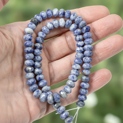 Denim Lapis Beads, Faceted Rondelle 5mm x 8mm, Natural Blue Gray Gemstone Strand, 74 Beads