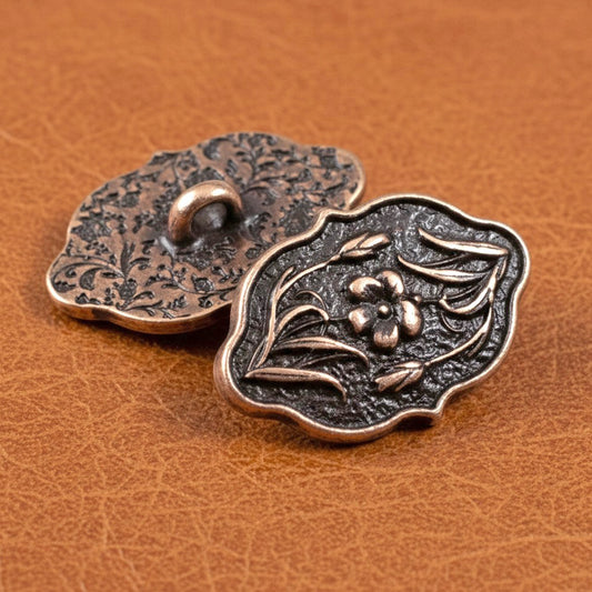 Copper Flower Button Clasp: Antique Copper Leather Cord Closure 2-Pack