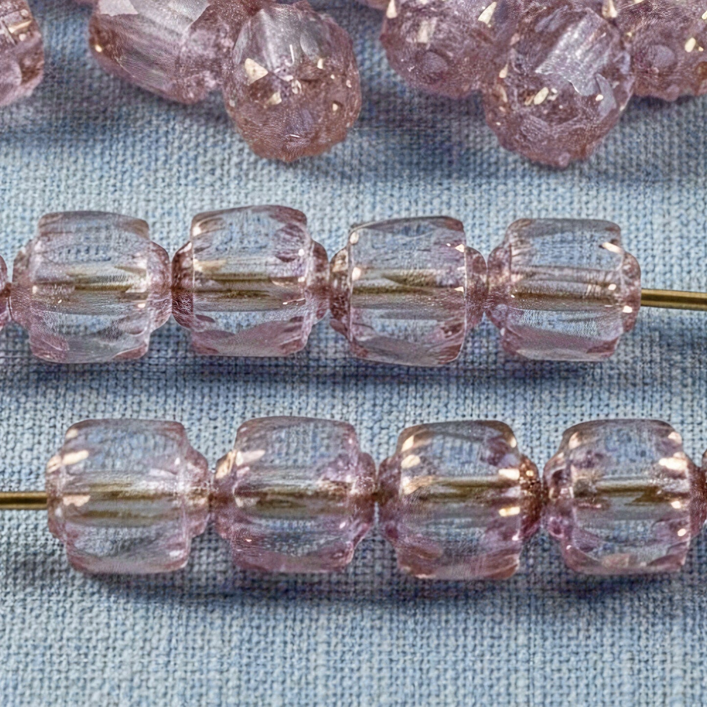 25/Pkg Clear & Pink Faceted 6mm Crown Cathedral Beads, Czech Glass + Bronze Ends