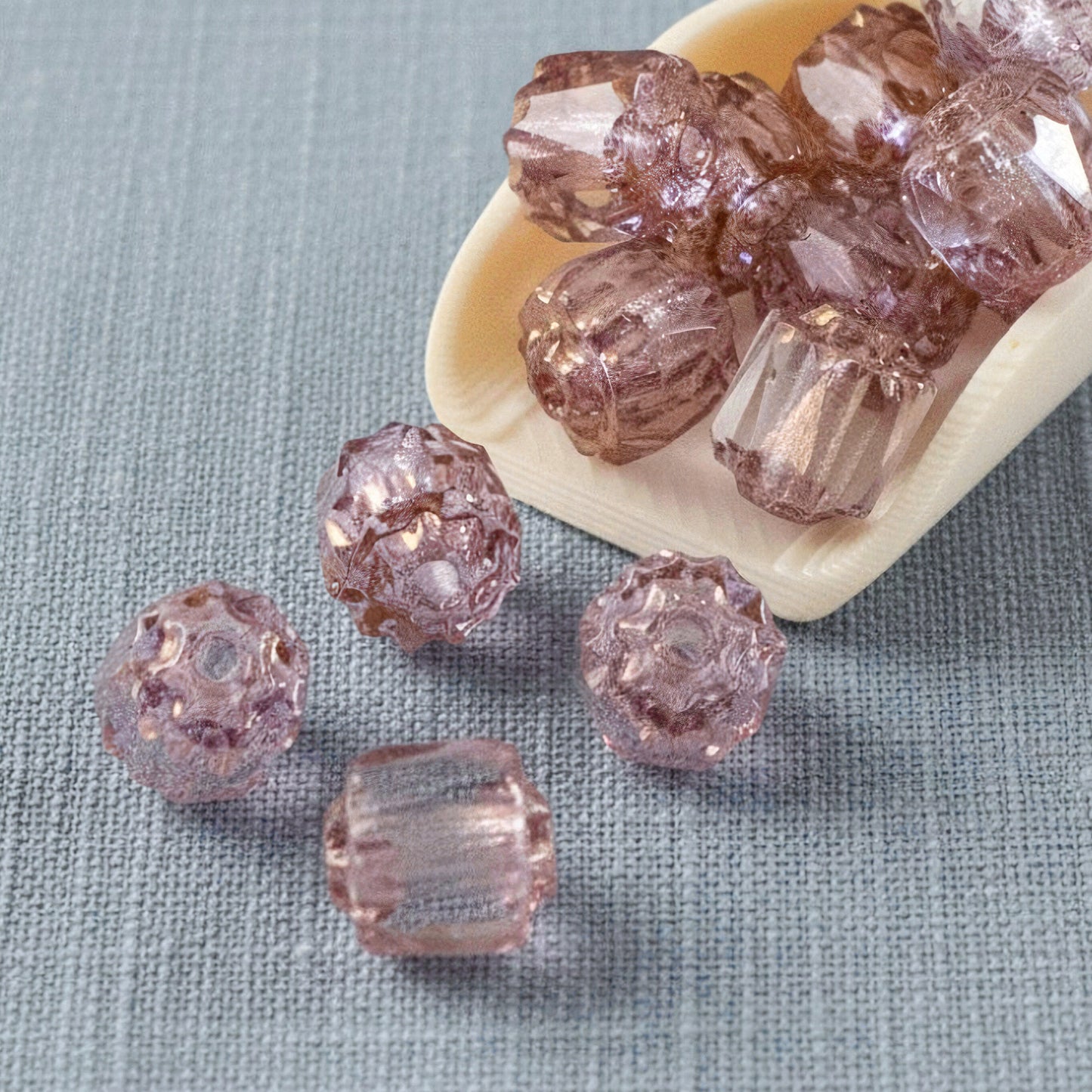 25/Pkg Clear & Pink Faceted 6mm Crown Cathedral Beads, Czech Glass + Bronze Ends