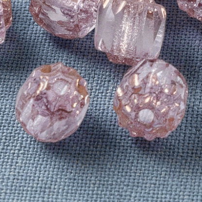 25/Pkg Clear & Pink Faceted 6mm Crown Cathedral Beads, Czech Glass + Bronze Ends