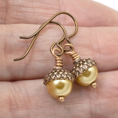 Gold Acorn DIY Earring Kit, Autumn Jewelry-Making, Hypoallergenic Niobium Hooks