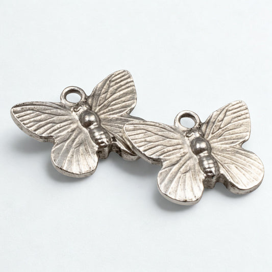 Silver Butterfly Charms: Antique Pewter Nature Pendants USA Made 2-Pack