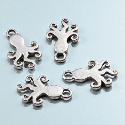 Silver Octopus Charms: 4-Pack Sea Creature Pendants, Summer Beach Nautical Jewelry