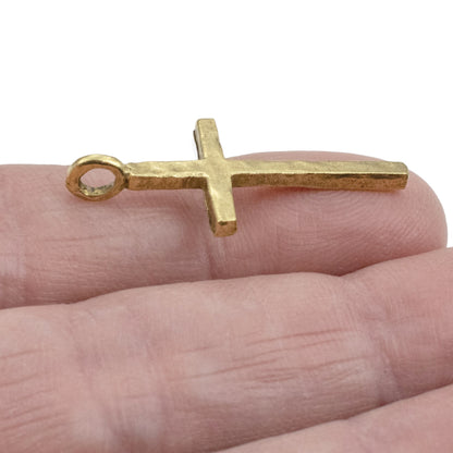 Large Traditional Cross Pendants: 2-Pc Gold 24k Plated Pewter 34mm USA Made