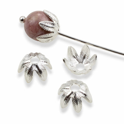 Daisy Bead Caps 8mm Sterling Silver-Plated Pewter: Floral Metal Findings USA Made 4-Pack Jewelry Making